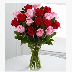 Embrace the beauty of harvest time with our flower vase of two dozen pink and red roses. A symbol of abundance and love in every flower