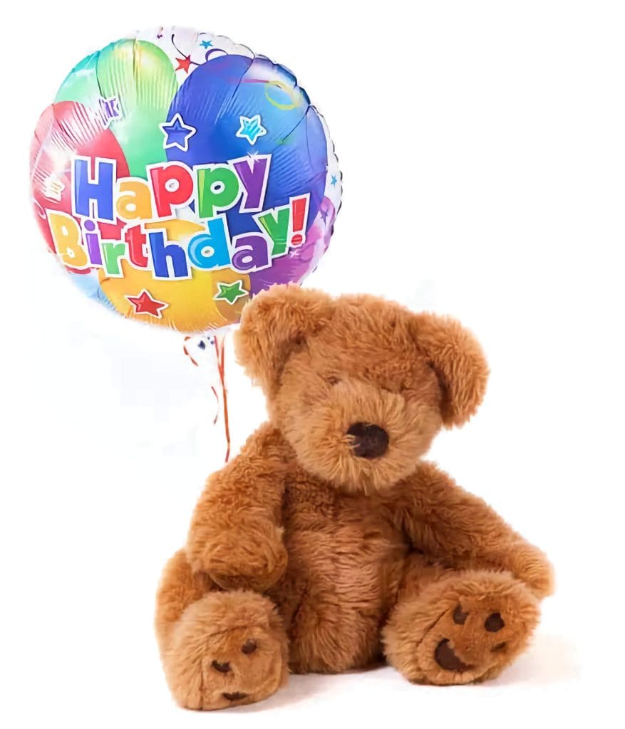 Experience the ultimate birthday delight with our Bear Crush Birthday Combo! A festive blend of vibrant blooms, a cheerful balloon, and a cuddly teddy bear
