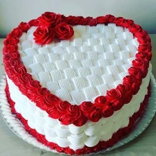 Order same-day freshly baked cake delivery in Nairobi, Kenya, a red velvet 1kg Cake with heart-shaped design and share