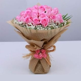 Order same-day flowers of the Smile bouquet of pink roses and a baby's breath arrangement. Share gratitude and admiration for family and friends