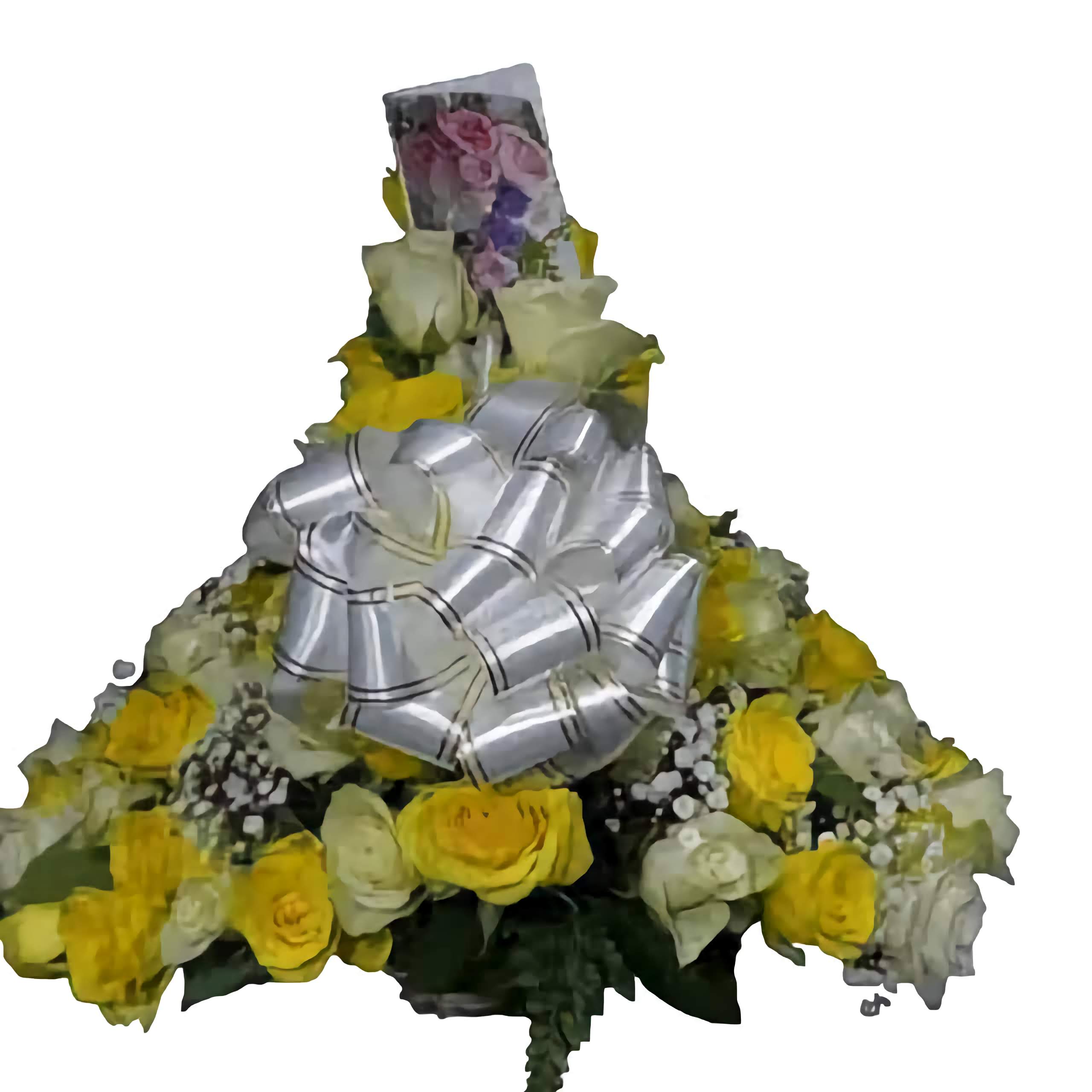 Flower-Basket-arrangement Shop same-day fresh flower delivery in Nairobi, The Flower Basket arrangement of white and yellow roses, and greenery. Order now. Share possibilities