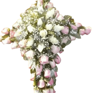 Order same-day flower delivery in Nairobi, Love Cross Special Wreath with pink and white roses. customize your package as per your theme occasion.