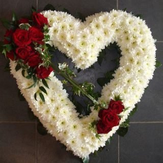 Order same-day funeral flower arrangements in Nairobi, Kenya, online. Sympathy Love Heart with red roses and white chrysanthemums