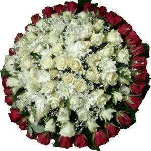 Order same-day funeral flowers delivery Nairobi, Kenya, Special Package Round Wreath arrangements of red and white roses and chrysanthemums