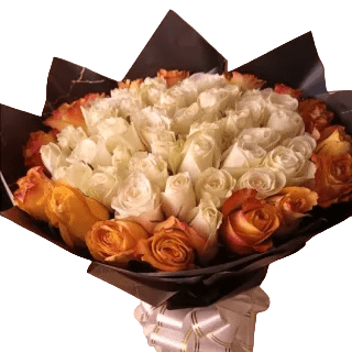 Shop for same-day fresh flower delivery in Nairobi, Kenya, online and buy a Ring Love Bouquet of white and golden roses wrapped in black.