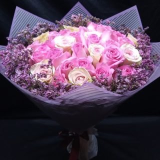 Order same-day fresh flowers and gifts for all occasions online, Posh Pink Bouquet of pink roses and purple fillers. Order now to express your feelings