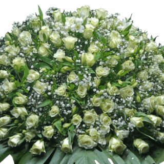 Order same-day funeral flower delivery in Nairobi Casket Flower Arrangement with white roses and baby's breath #buriaflowers #Sympathyarrangements
