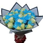 The Perfect Match Bouquet combines elegant white roses and bold blue chrysanthemums in a stunning display. A perfect gift for any occasion. Same-day flower delivery in Nairobi!