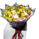 Summer Times bouquets of orange roses, yellow and white chrysanthemums, alstroemeria, and red berries make it the perfect bouquet to express yourself better.
