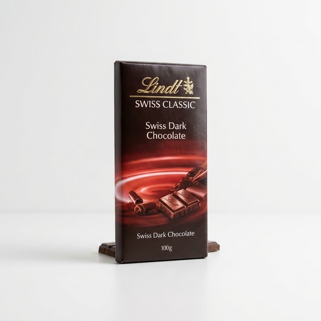 Lindt Swiss Dark Chocolate 100g Nairobi Lindt Swiss Dark Chocolate 100g bar paired with fresh cut export Kenyan deep crimson red roses and baby's breath by Flower Delivery Nairobi