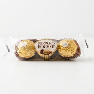Ferrero Rocher Chocolate 37.5g 3-piece sleeve paired with fresh cut export Kenyan crimson red roses by Flower Delivery Nairobi