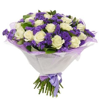 Order the Perfect in purple, with white roses and purple fillers perfectly wrapped in white. send a smile with flowers today