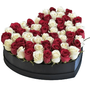 Shop Forever Love Heart flower shape box arrangement of white and red roses. Share the best memorable moments with fresh flowers in Nairobi.