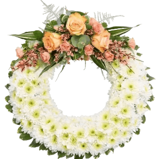 round funeral wreath arrangement