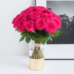 Shop same-day fresh flowers for all occasion in Nairobi Kenya, today, Fuchsia Flower Vase arrangement  with clear vase