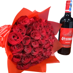 Indulge in romance Two Dozen Roses With Wine: Elevate your special moments with this perfect blend of elegance and passion, delivered in Nairobi Kenya