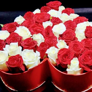 heart box arrangement of red and white roses delivery Nairobi, Kenya