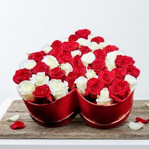 Mix roses box arrangement featuring red and white roses for flower delivery in Nairobi