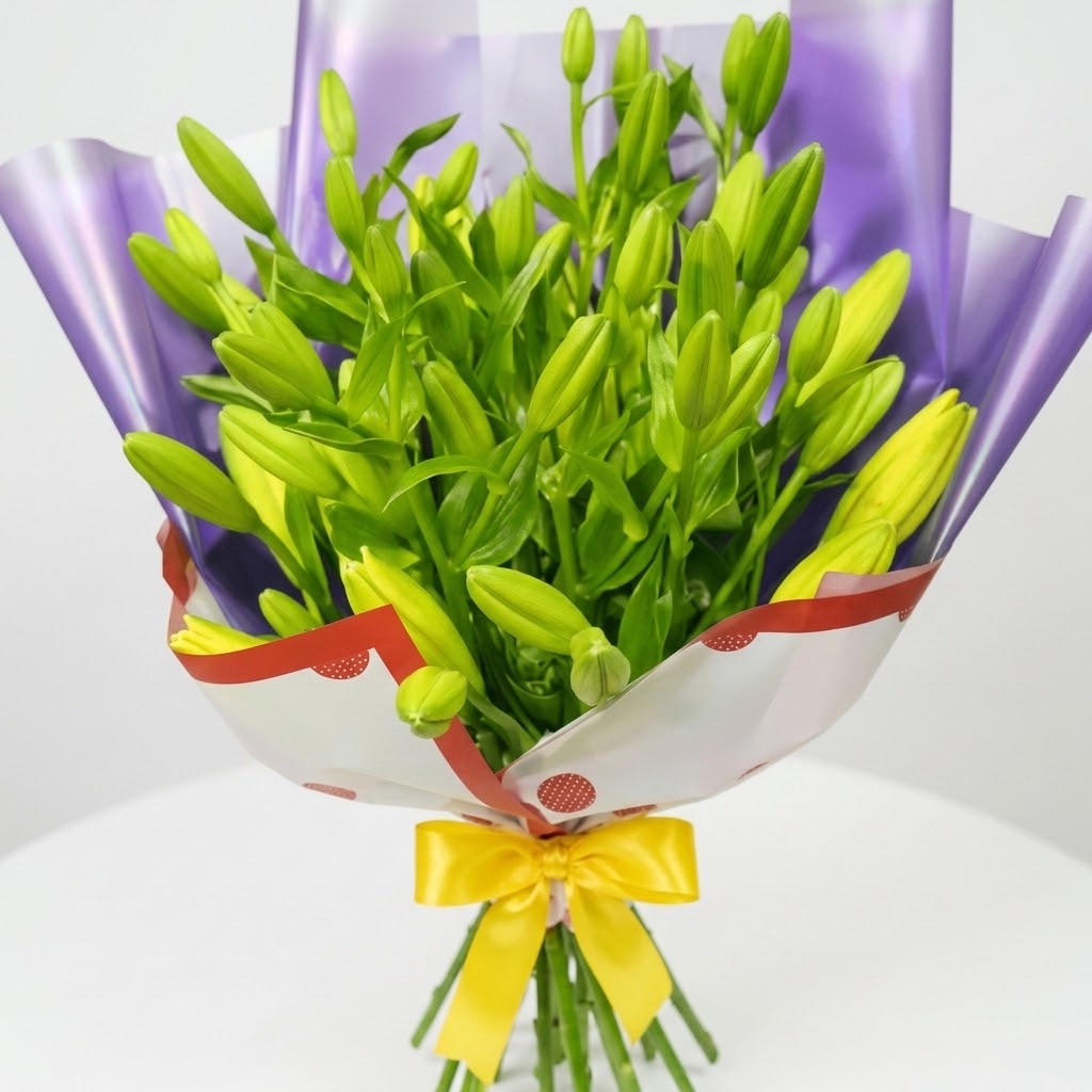 Lily Bouquet – 15 Yellow Lilies Lily Bouquet featuring 15 stems of fresh yellow lilies