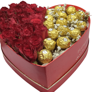 Shop Love Box With Ferrero, With 16 pieces of Ferrero Rocher chocolate with red roses Shop same-day flowers and gifts for all occasions in Nairobi, Kenya