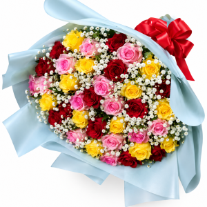 Love & Lush Bouquet with 60 red pink and yellow roses