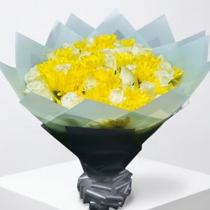 Sunshine Bliss Bouquet with yellow chrysanthemums and white roses