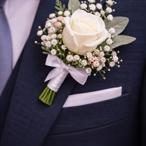 Wedding groom boutonniere with white rose in Nairobi