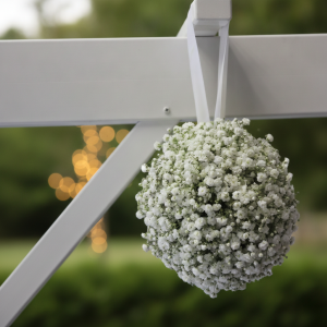 Baby’s Breath Pomander Ball with lush white flowers for a wedding in Nairobi Kenya.