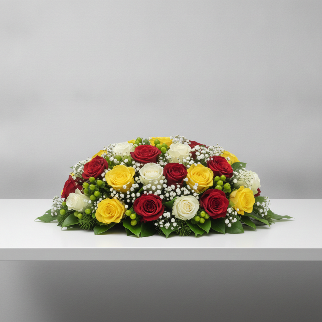 Oval Table Flower Arrangement Nairobi | Red Yellow & White Roses Oval table flower arrangement with red yellow and white roses in Nairobi