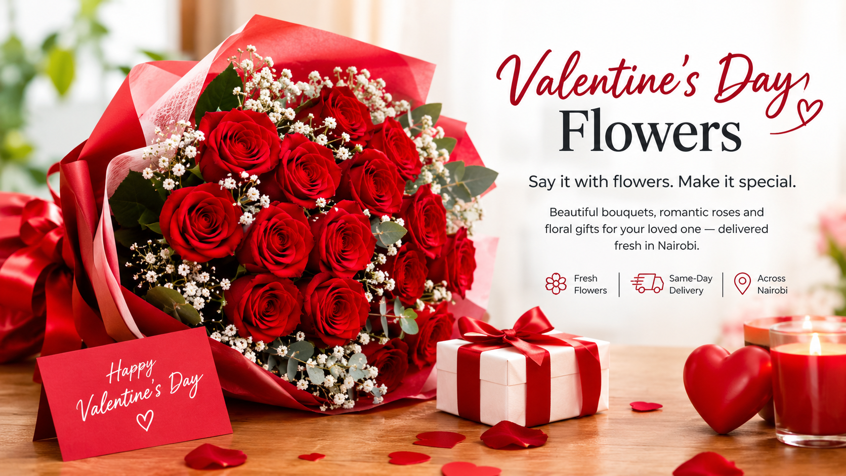 Valentine Day Flowers – Romantic Red Rose Bouquet