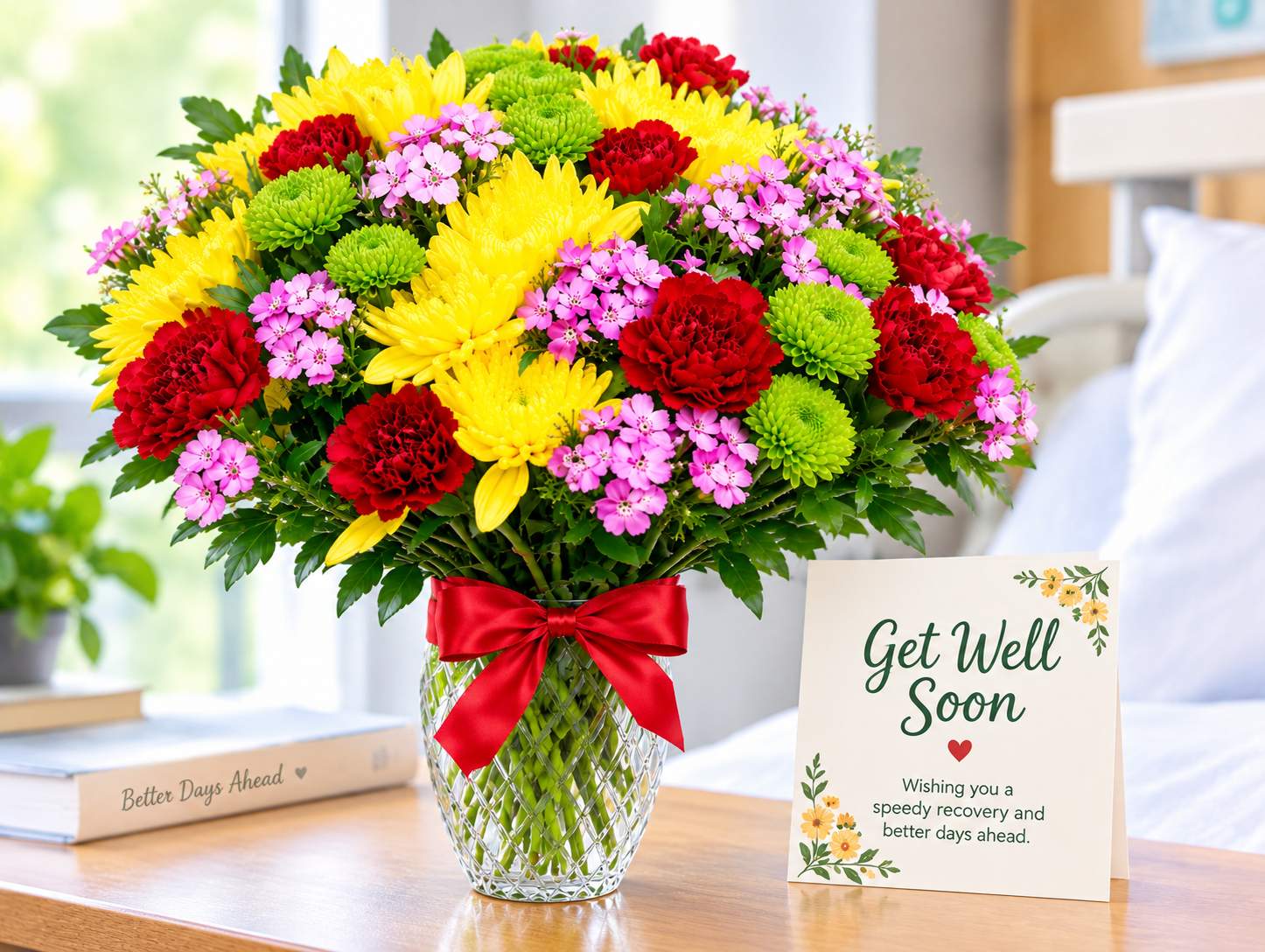 cheerful get well bouquet and card