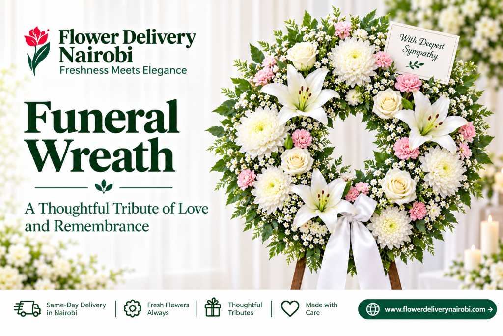 Funeral Wreath With Ribbon Funeral Wreath With Ribbon – Elegant Sympathy Floral Tribute