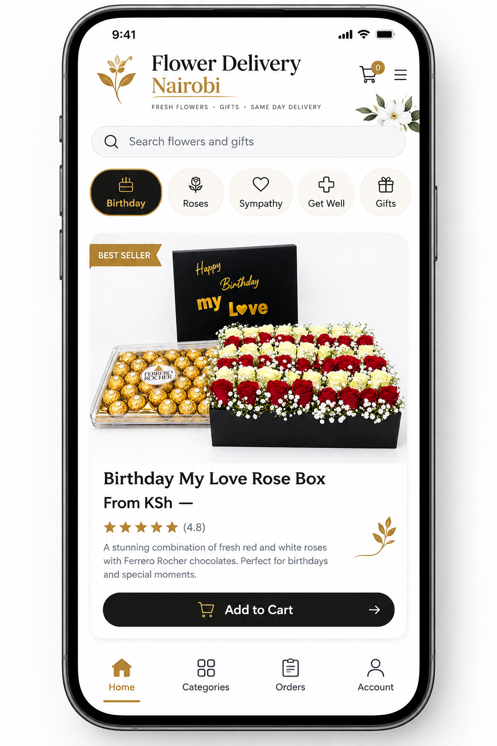 Flower delivery app for ordering fresh bouquets and gifts online in Nairobi, Kenya