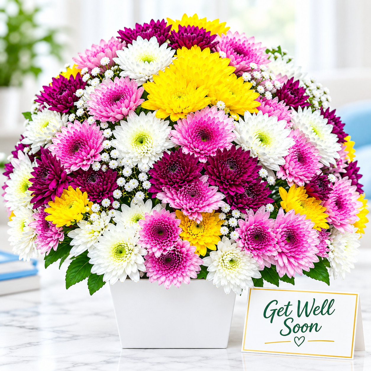 Get well soon flower bouquet with fresh colourful flowers